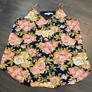 LOFT black orange and pink floral vneck spaghetti strap tank top size small